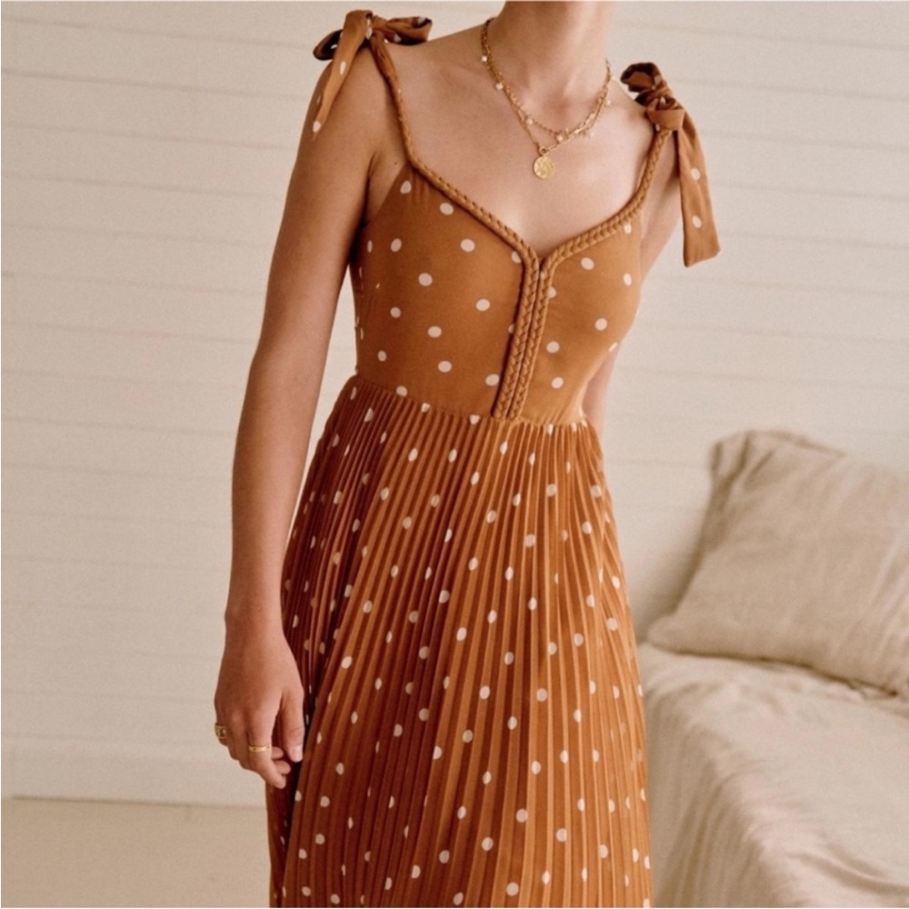 Sezane Brown Polka Dot Midi Dress
